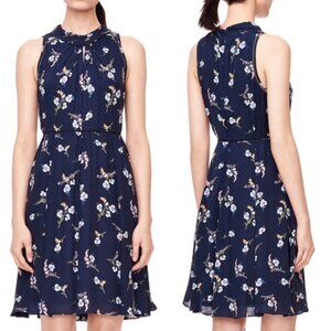 Rebecca Taylor Natalie Sleeveless Knotted Keyhole Silk Mini Dress Navy Floral 8